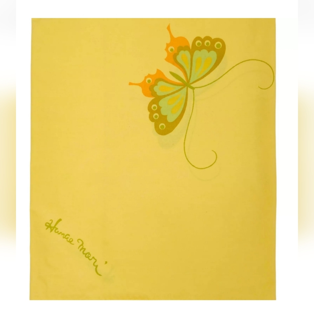 Vintage Hanae Mori Butterfly Pillowcase Yellow MCM Retro Hippie 60s 70s Gold Bed